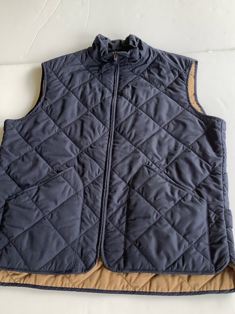 J. Crew Quilted Reversible Vest in Navy and Tan